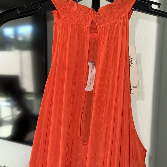 RAMY BROOK Perla Halter-Neck Smocked Waist Dress Ruffle Tiered Sunset Orange S - Picture 8 of 14